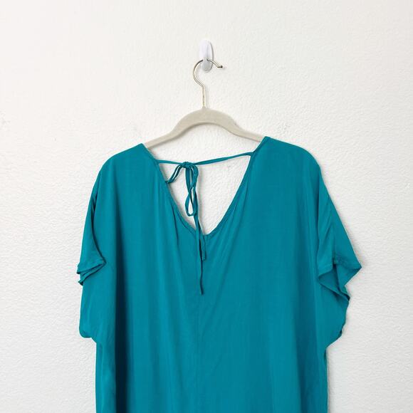 [Aimage] Teal V-Neck Crochet Lace Tasseled Side Slits Swim Coverup Sz Medium M - Picture 6 of 12